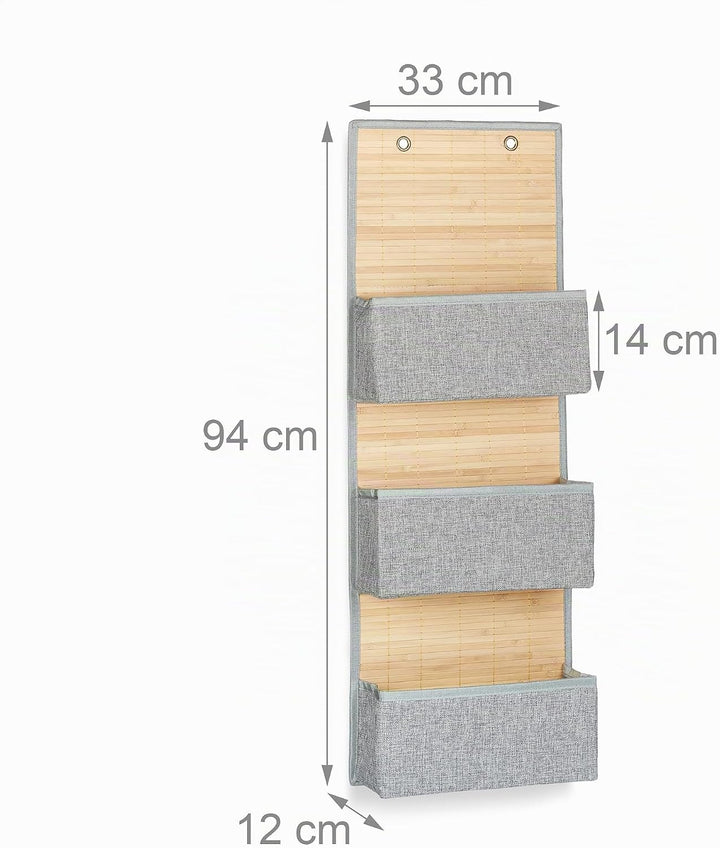 Relaxdays Hängeaufbewahrung Bad und Flur, 3 Fächer Türgarderobe 94 x 33 x 12 cm H x B x T, Bambus un
