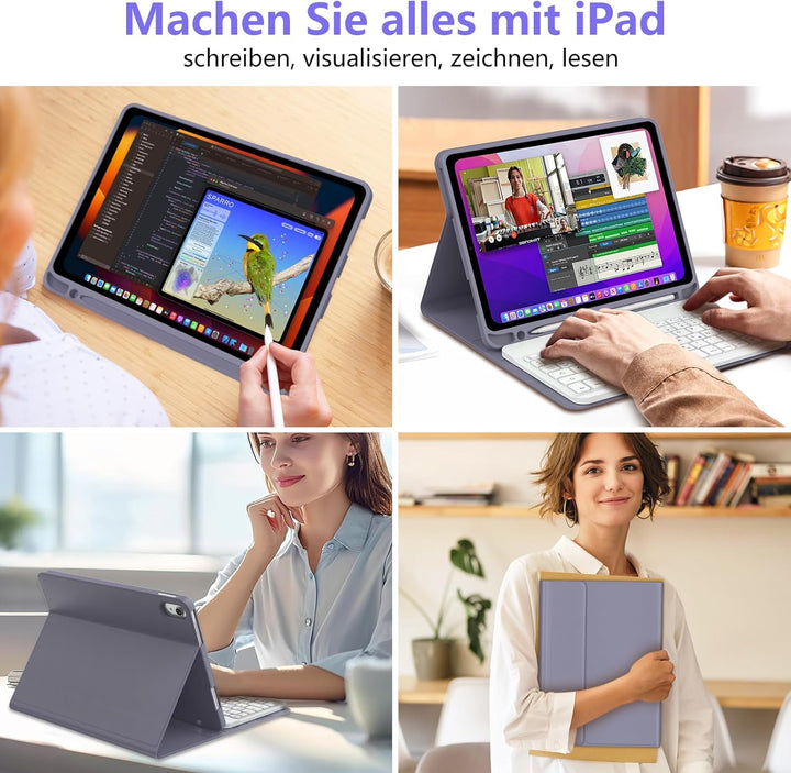 Hülle Tastatur für iPad A16 11/10 Generation (2025/2022) 11/10.9 Zoll mit QWERTZ Deutsche Bluetooth