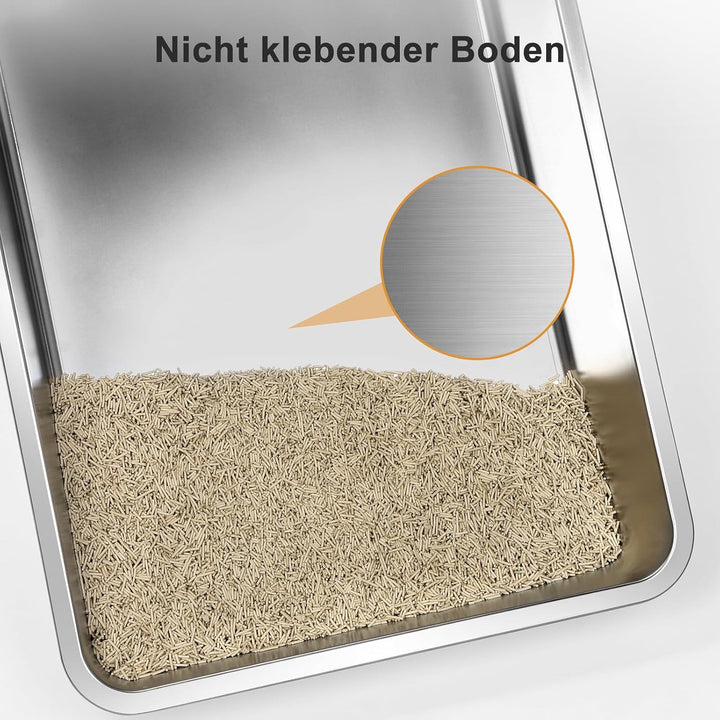 MIXJOY Katzenklo Edelstahl XXXL Grosse Katzentoilette 71x51cm Hohe Wände | Anti-Haft, Geruchsneutral