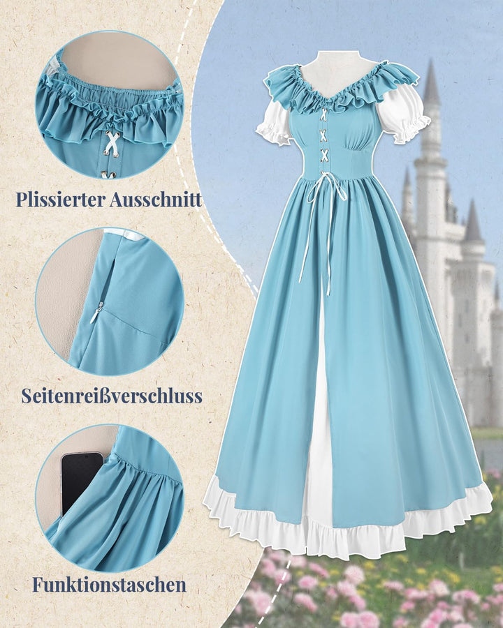 CR ROLECOS Renaissance Kleid Kurzarm Mittelalter Kleidung Damen Puffärmel Viktorianisches Ballkleid