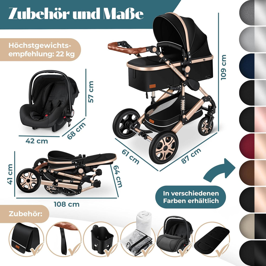 KESSER® Loops 4 in 1 Kinderwagen Kombikinderwagen Komplett-Set inkl. Babywanne & Buggy Sportsitz & A