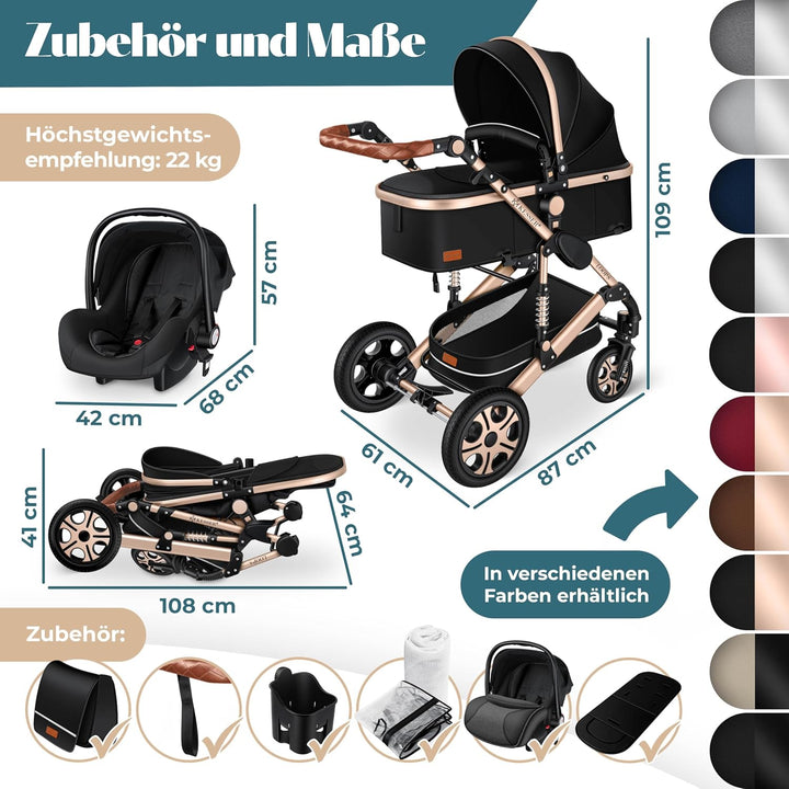 KESSER® Loops 4 in 1 Kinderwagen Kombikinderwagen Komplett-Set inkl. Babywanne & Buggy Sportsitz & A