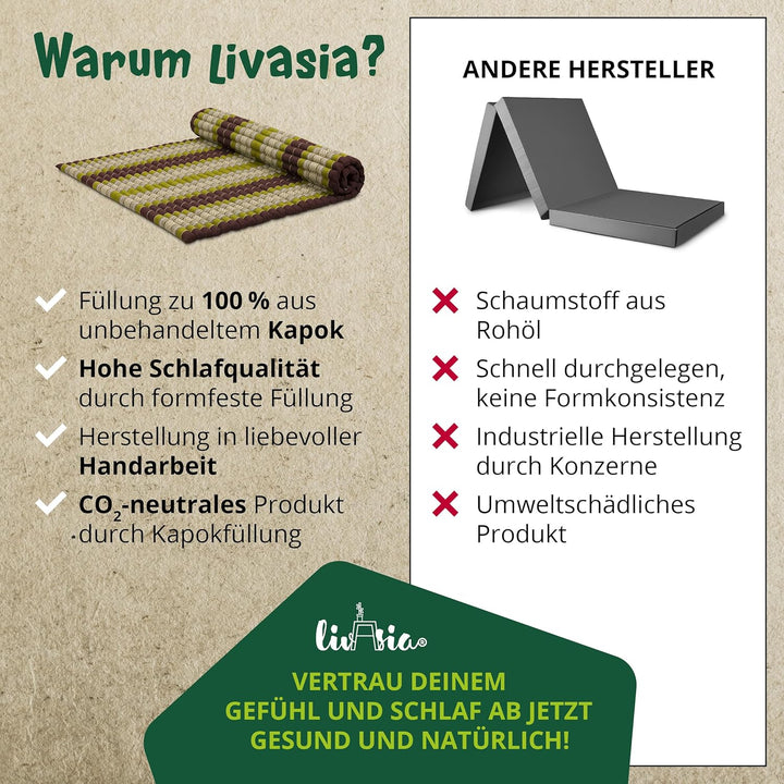 livasia Rollmatte Rollmatratze L-200x110x4,5cm, Gästebett Gästematratze 1 Person, Reisebett Kofferra