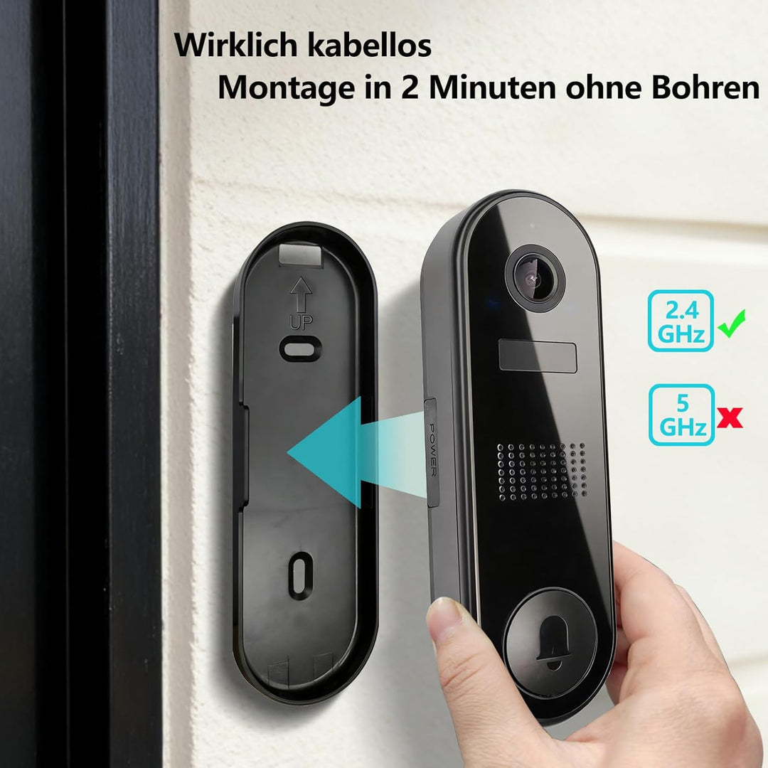 G-ELEK Smart Video Türklingel Kamera, WLAN 2,4 GHz, Nachtsicht, Cloud-Speicher, KI-Menschenerkennung
