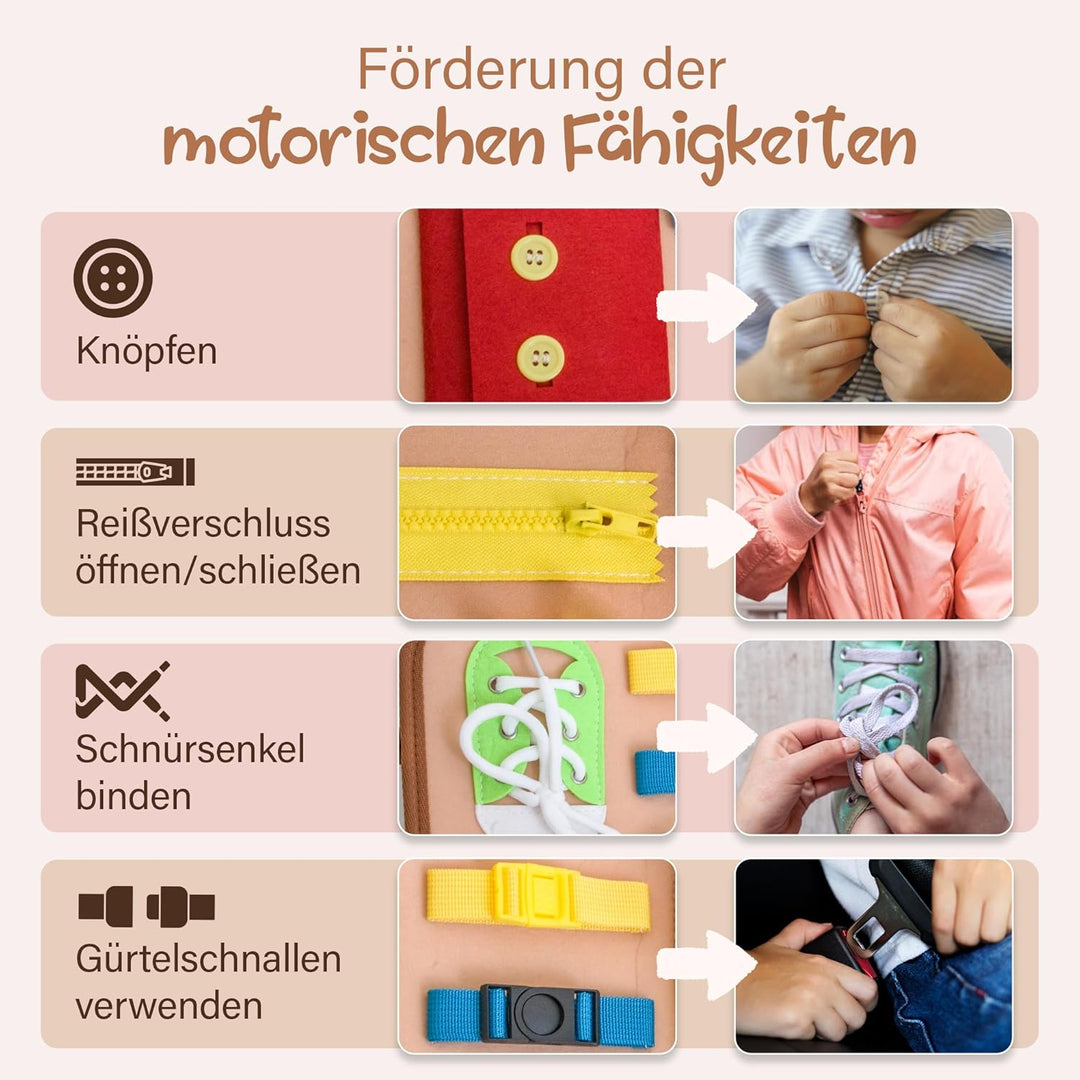 Montessori Busy Board – Motorikspielzeug, Activity Board für Kleinkinder ab 1,2,3 Jahren, Faltbar &