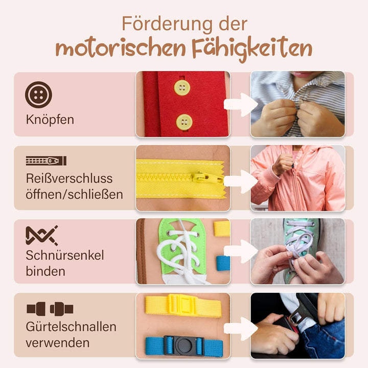 Montessori Busy Board – Motorikspielzeug, Activity Board für Kleinkinder ab 1,2,3 Jahren, Faltbar &