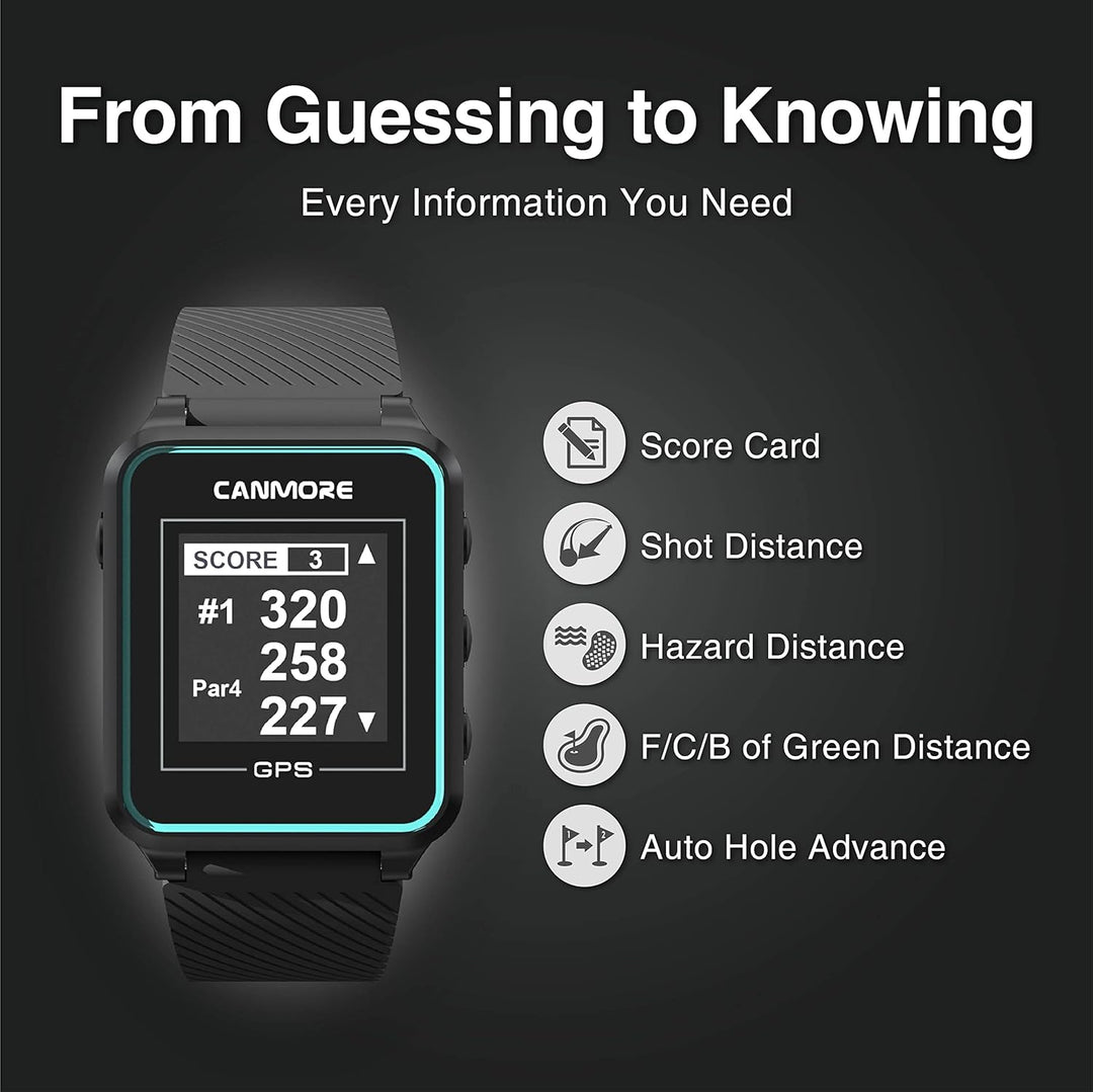 CANMORE TW353 Golf-GPS-Uhr, kontrastreiches LCD-Display, leichtes Golfzubehör, schwarz/grün Schwarz