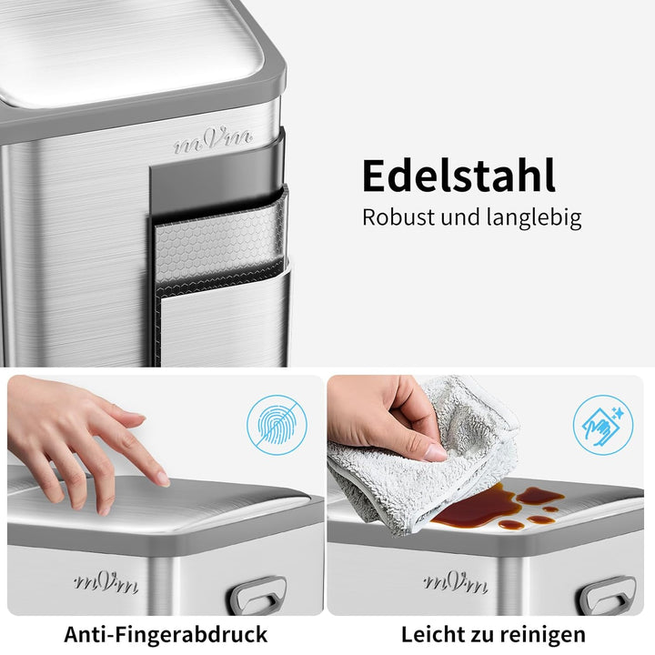 mVm Mülleimer Küche,60 Liter Treteimer,3 Fächer, Mülltrennsystem, Abfalleimer Küche mit Inneneimer a