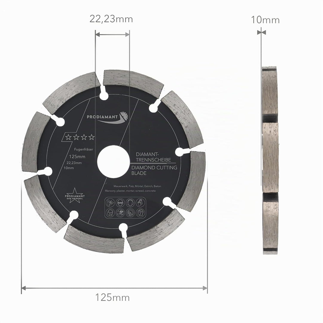 PRODIAMANT Fugenfräser ø 125 mm Breite 10mm für Mörtel Beton Mauerwerk und Putz 10mm Diamantsegment