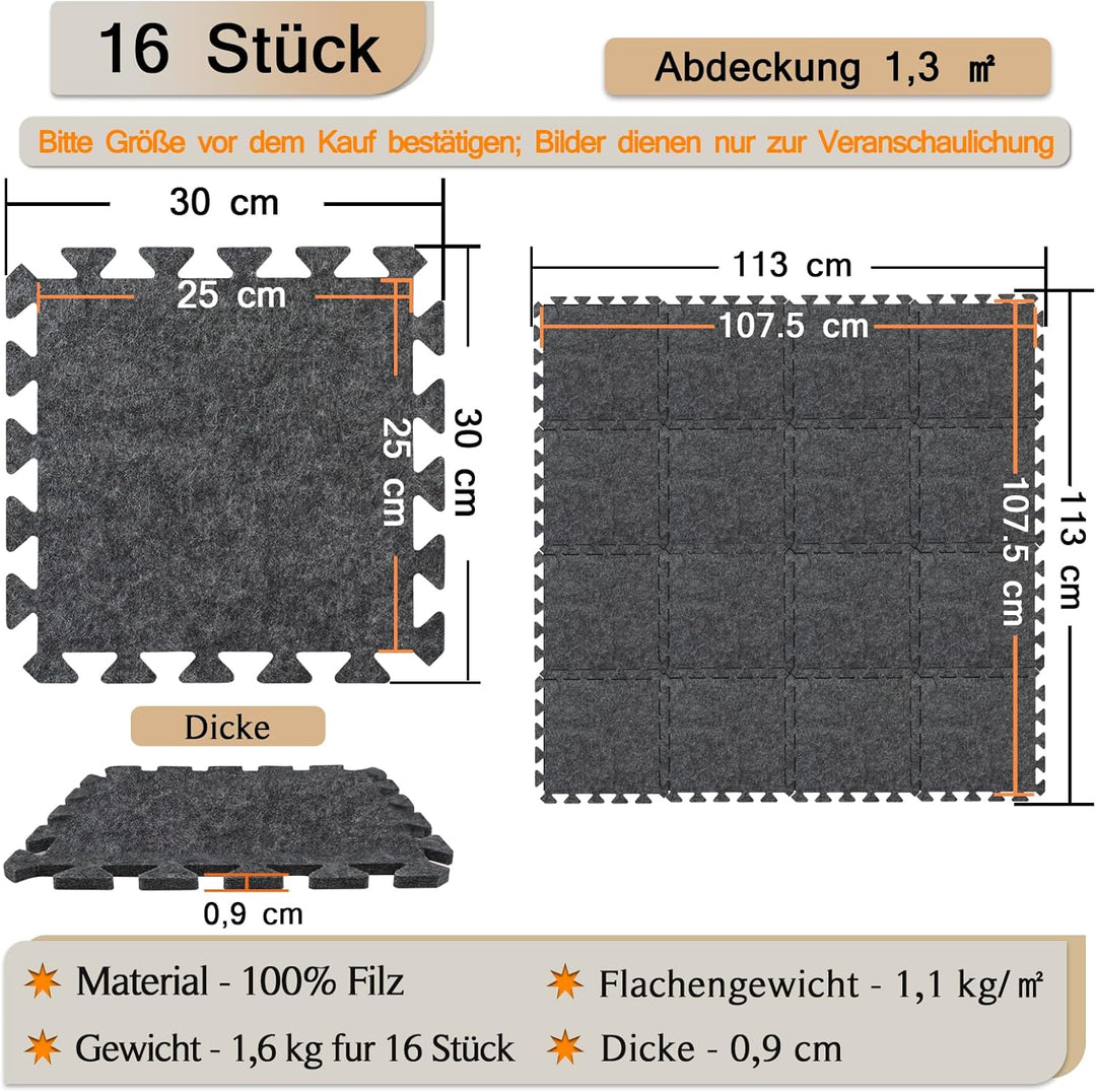 BXI Dicke Schallabsorber Puzzle-Bodenmatten, 16 Stück 28 x 28 x 0,9 cm Hochdichte Klavier matte Schl