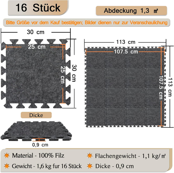 BXI Dicke Schallabsorber Puzzle-Bodenmatten, 16 Stück 28 x 28 x 0,9 cm Hochdichte Klavier matte Schl