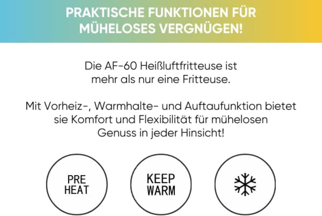 ERATEC AF-60 Heissluftfritteuse XXL 5,5L 1500W Air Fryer ohne Öl Heisluftfritöse mit LED Touchscreen