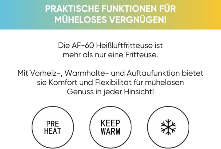 ERATEC AF-60 Heissluftfritteuse XXL 5,5L 1500W Air Fryer ohne Öl Heisluftfritöse mit LED Touchscreen