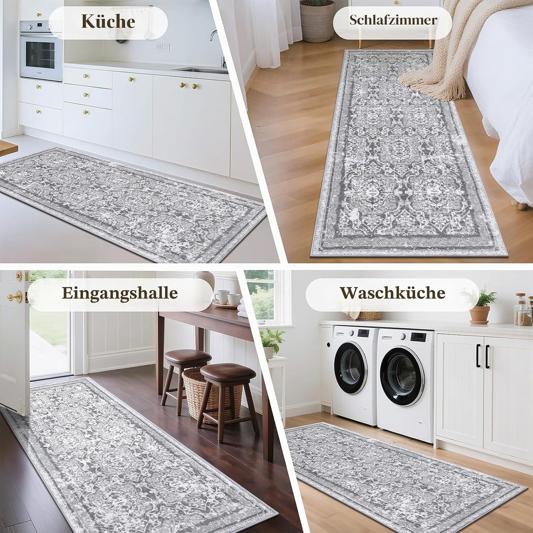 Enyhom Teppich Läufer 60 x 180cm Flauschig Weich Lang Läufer Waschbar Kurzflor Küchenläufer Teppichl