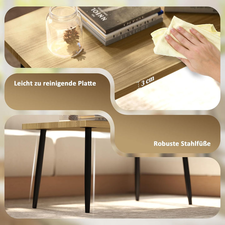 HOMCOM Couchtisch 2er Set Beistelltisch mit Stahlrahmen, Wohnzimmertisch Kaffeetisch für Wohnzimmer