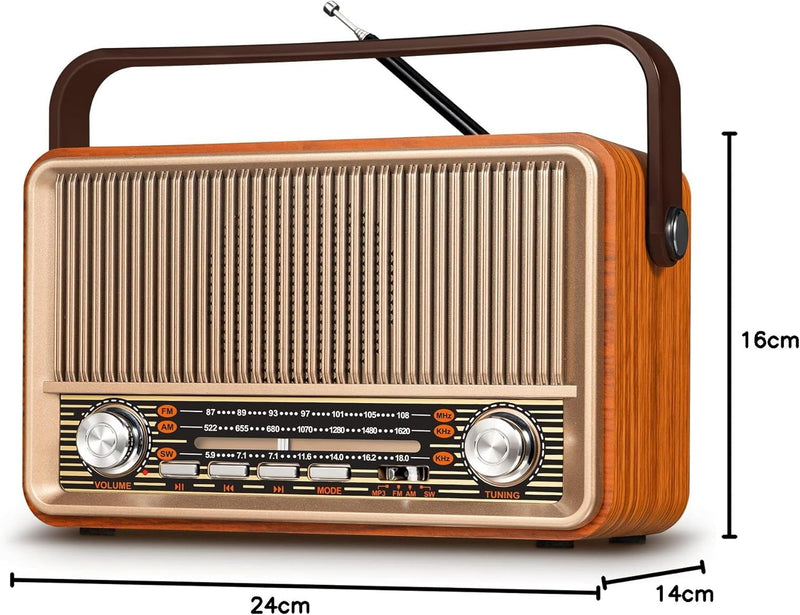 PRUNUS J-120 AM/FM/SW Retro Radio Klein, Kofferradio mit 1800mAh Akku, oder AC-Strom, Küchenradio No