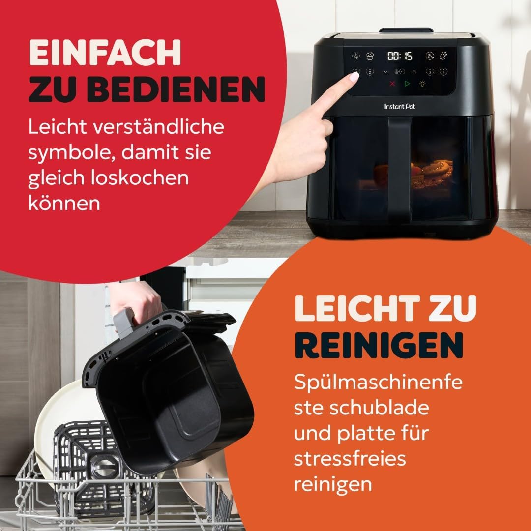 Instant Pot Vortex Compact Schwarz-Heissluftfritteuse 5 l Korb, Familiengrösse, 4 in 1 – Heissluftfr