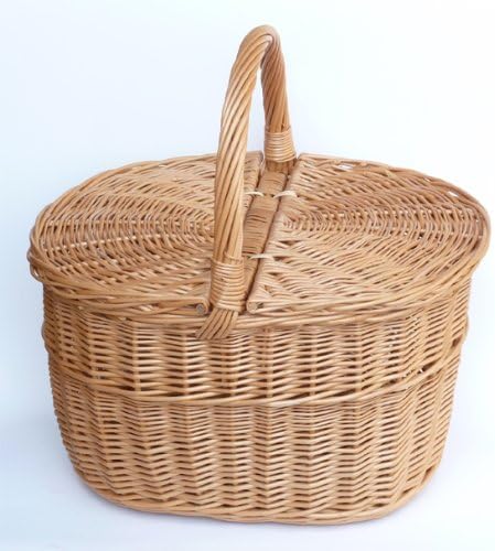 Tigana Picknickkorb Einkaufskrbr Pilzkorb mit zwei Deckel aus Weide 40 x 30 cm - 1F