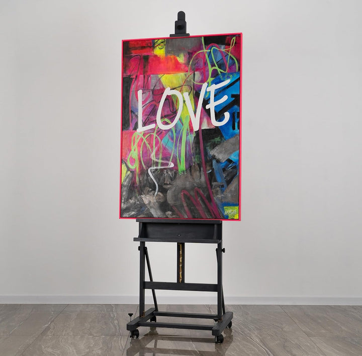 YS-Art XXL Abstrakt Fluoreszierendes selbst leuchtendes Acryl 3D Gemälde auf Leinwand Love handgemal