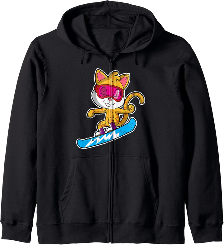 Snowboard Cat Snowboarder Kitten Snowboarding Winter Sports Kapuzenjacke