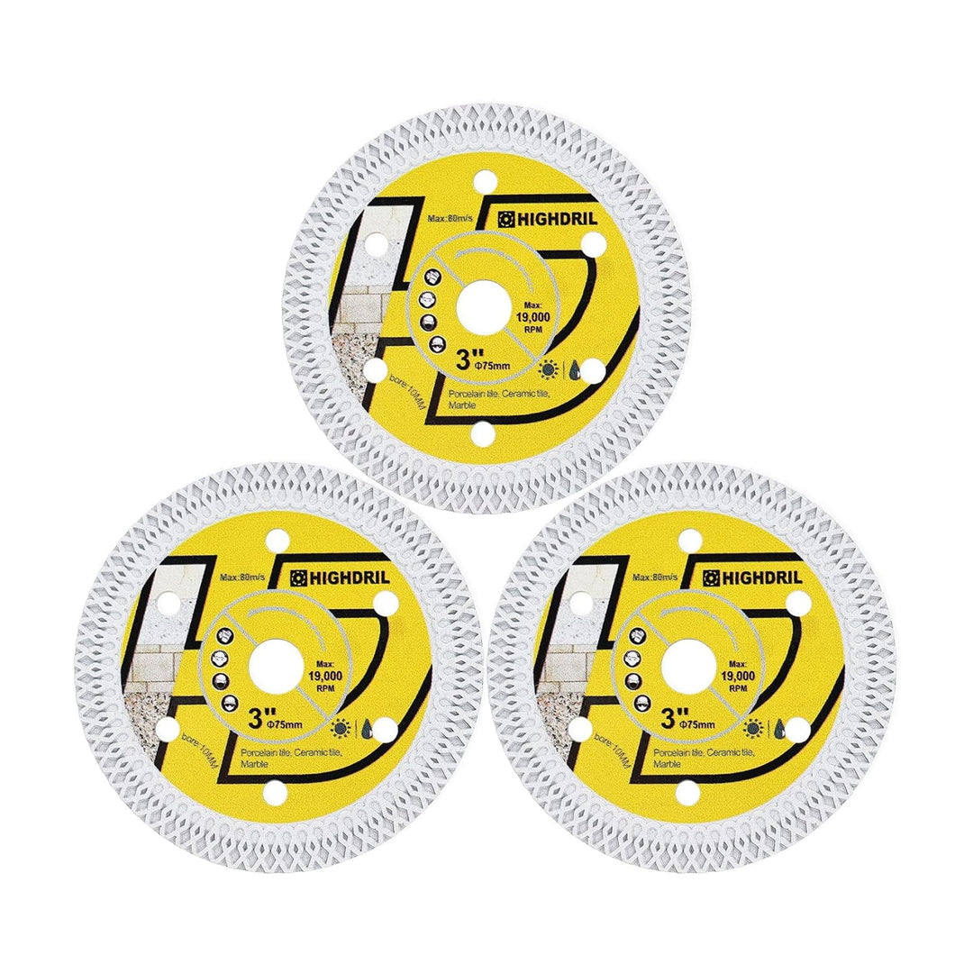 HIGHDRIL Diamantscheibe Fliese 75mm x 10mm, 3STK X-Zähne Fliesensägeblatt für Hartkeramik Porzellanf