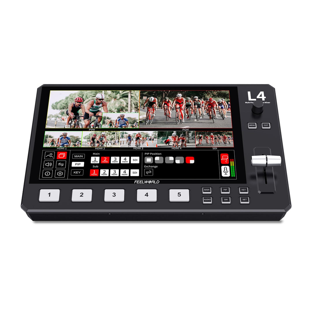 FEELWORLD L4 10,1 Zoll Touchscreen Video Switcher 10,1 Zoll Touchscreen, Echtzeit-Vorschau 5 Eingang