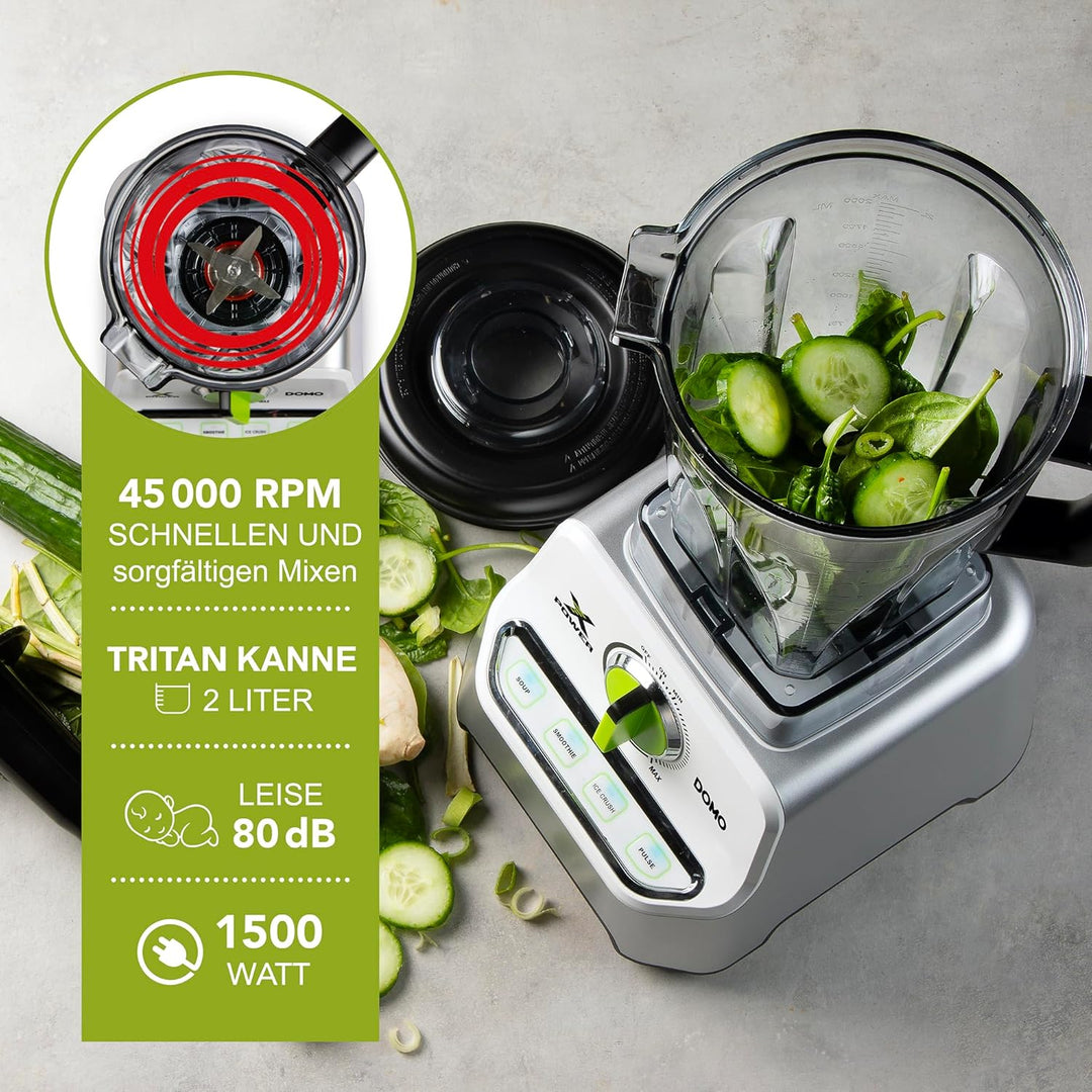 DOMO DO747BL Xpower Blender/Standmixer - Krug aus Tritan - 2 L - 1500 W