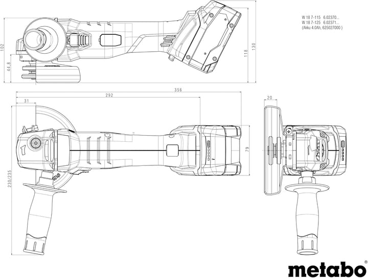 metabo Akku-Winkelschleifer W 18 7-125 - 18 V, 125 mm Scheiben-Ø, 8500 U/min - Überlastschutz, Sanft