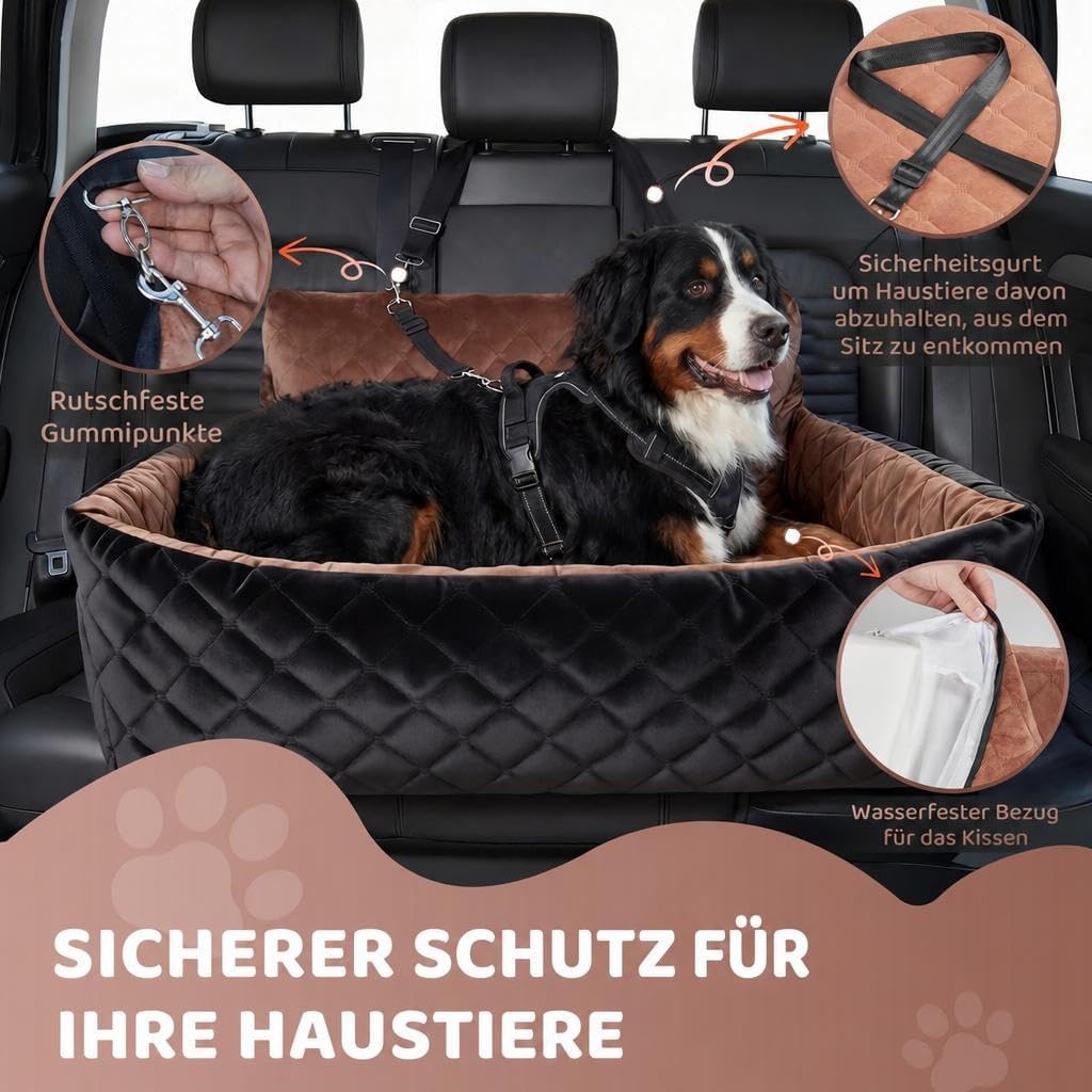 HAUSPROFI Hunde autositz für mittlerer/grosse Hunde，Schwarz+Braun | Hundesitz für Hunde unter 25Kg o