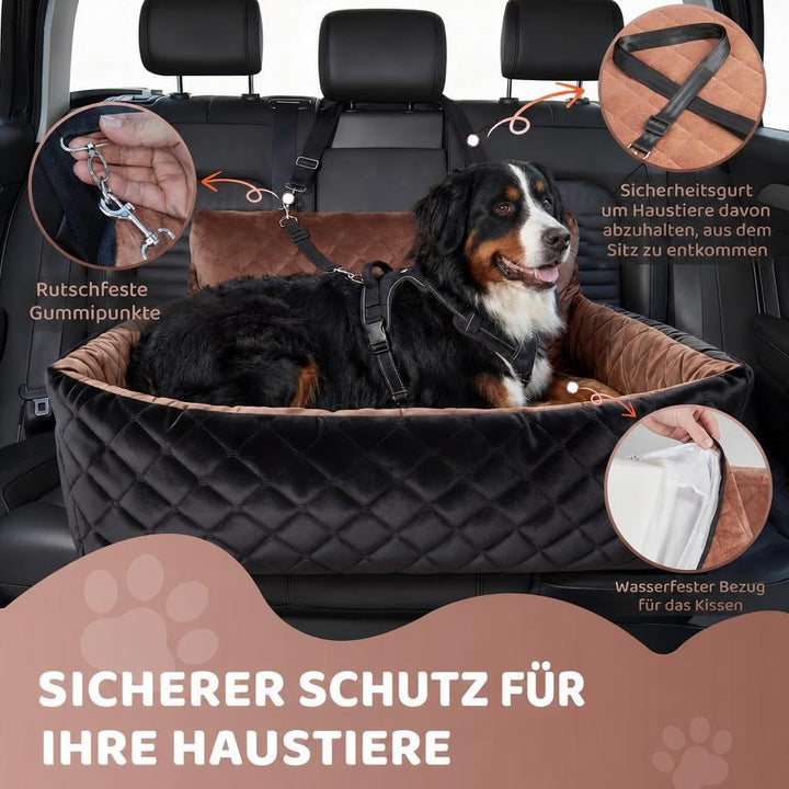 HAUSPROFI Hunde autositz für mittlerer/grosse Hunde，Schwarz+Braun | Hundesitz für Hunde unter 25Kg o