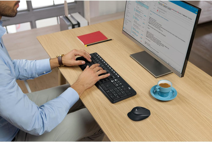 Logitech MK235 Kabelloses Set mit Tastatur und Maus für Windows, 2,4 GHz kabelloser Unifying-USB-Emp