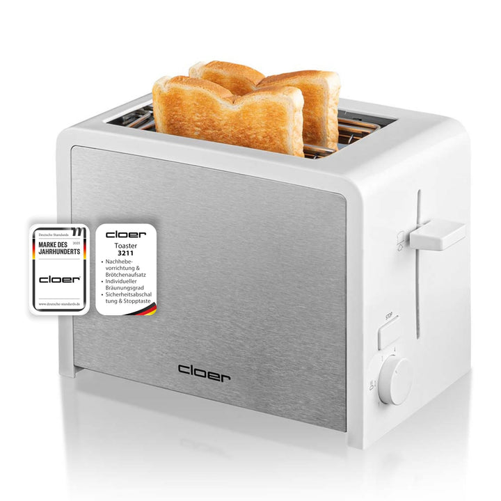 Cloer 3211 Toaster, 825 W, für 2 Toastscheiben, integrierter Brötchenaufsatz, Nachhebevorrichtung, K