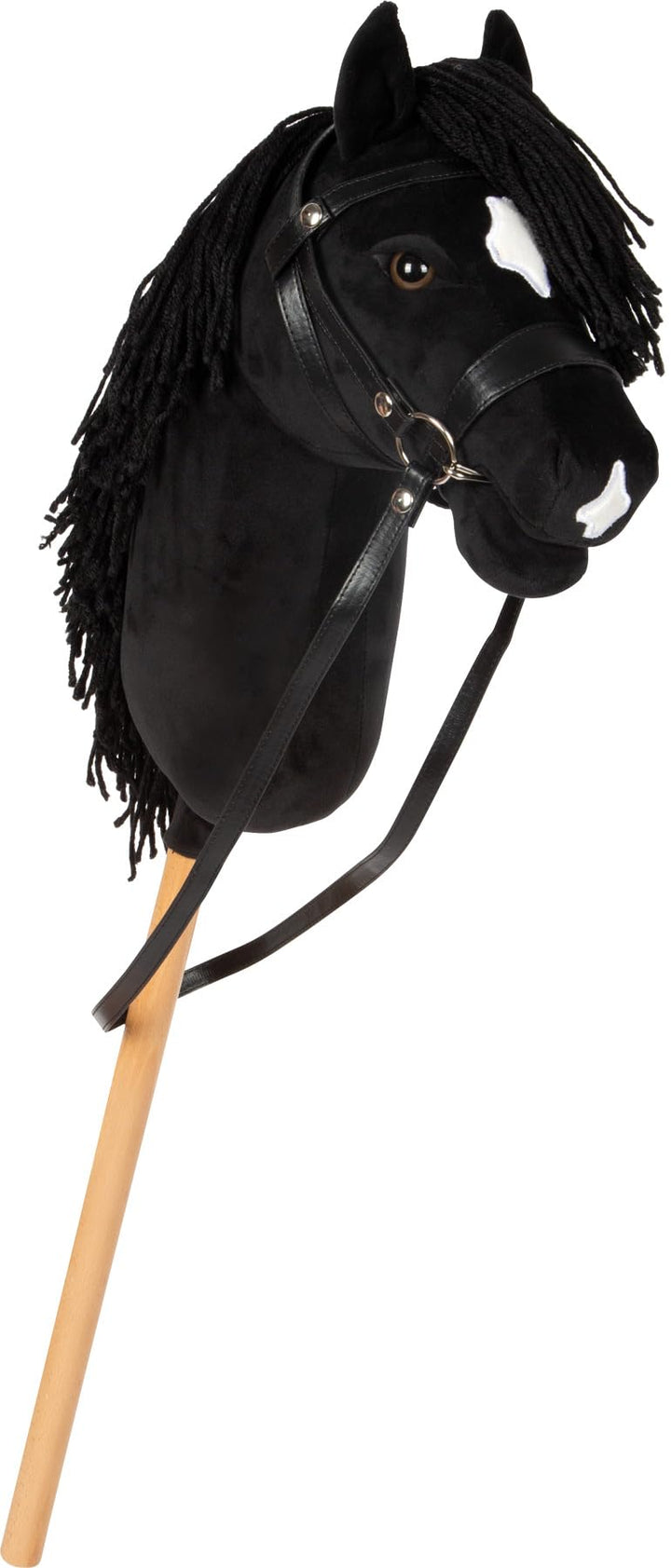 small Foot Hobby Horse schwarz „Eddie“, Steckenpferd mit abnehmbaren Holzstab und frisierbarer Mähne