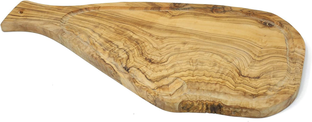 Benera Oliveholz Schneidbrett Küchenbrett 45cm mit Griff und Saftrille auch zum Servieren und Anrich