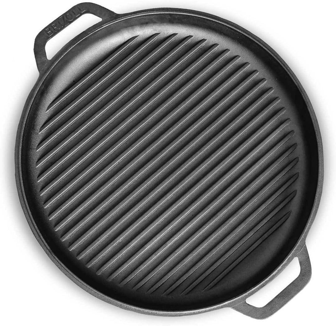 4BIG.fun Ø36cm Gusseisenpfanne mit Deckel-Grillpfanne aus Gusseisen Bräter Schmortopf aus Gusseisen