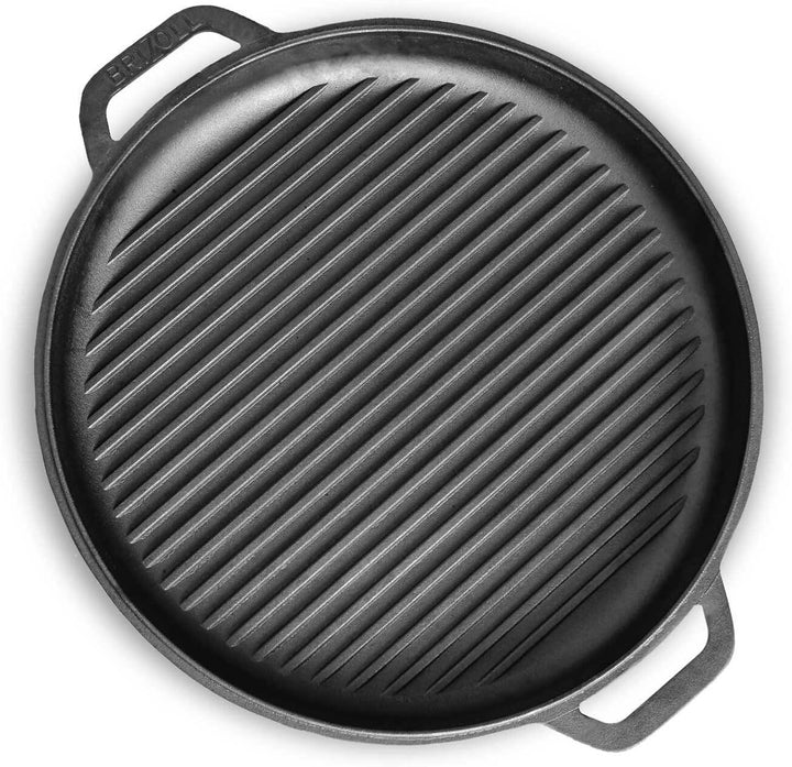 4BIG.fun Ø36cm Gusseisenpfanne mit Deckel-Grillpfanne aus Gusseisen Bräter Schmortopf aus Gusseisen