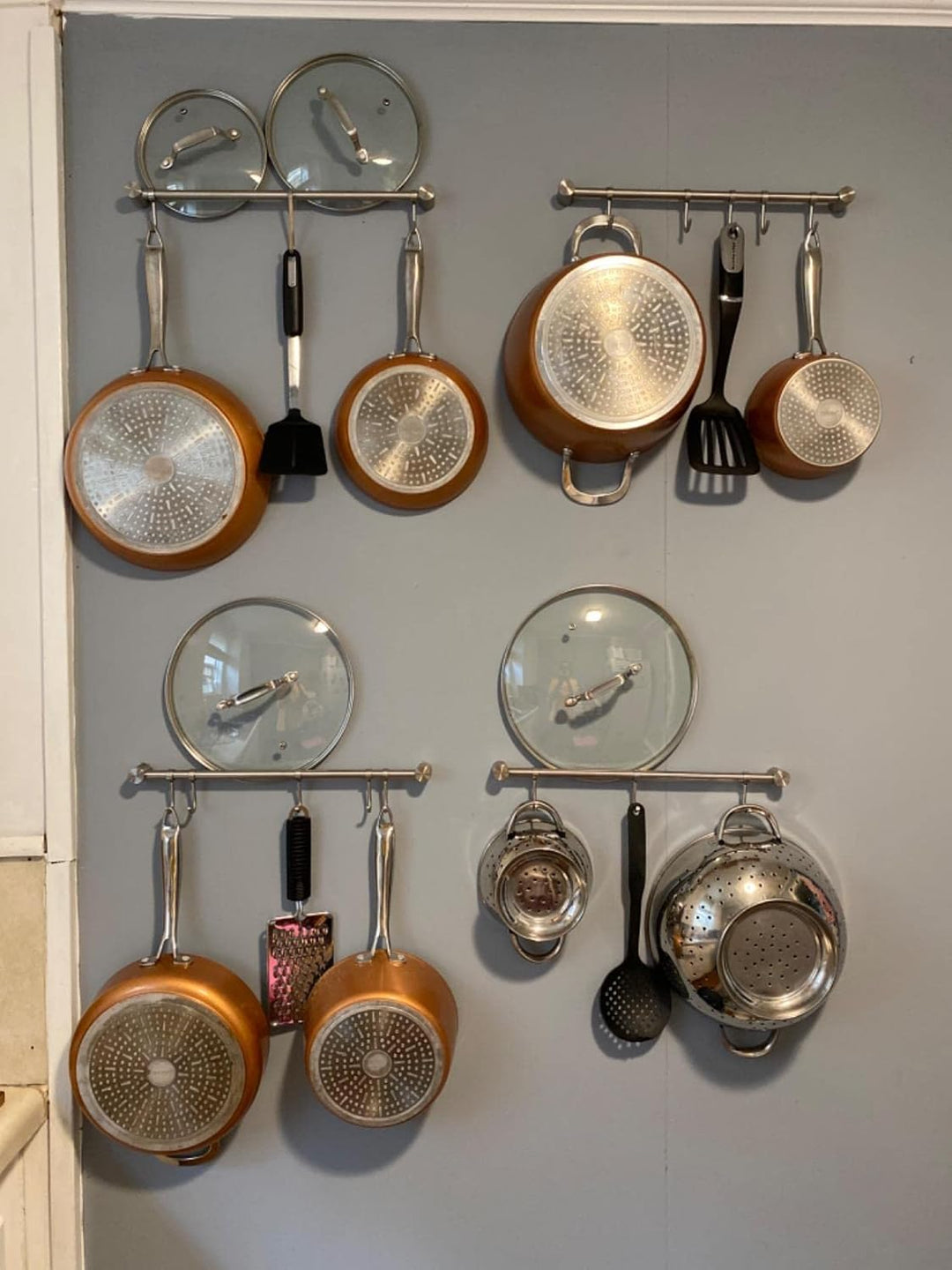 Küchenutensilien-Rack, 2 Stück, 39.6 cm Töpfe und Pfannen, Hängeregal zur Wandmontage, 304 Edelstahl