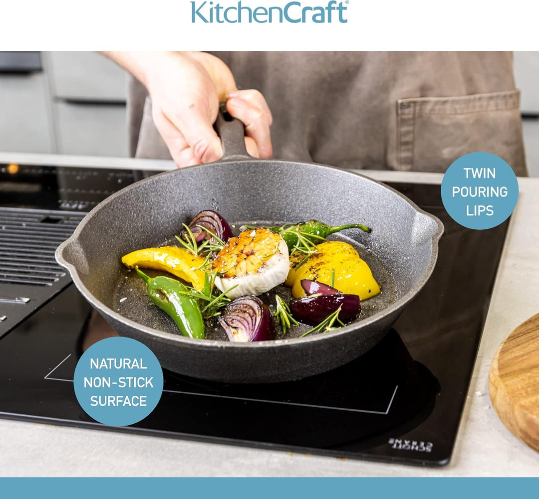 KitchenCraft Gusseiserne Grillpfanne, Induktionssicher, Rund, Gusseisen, 24 cm