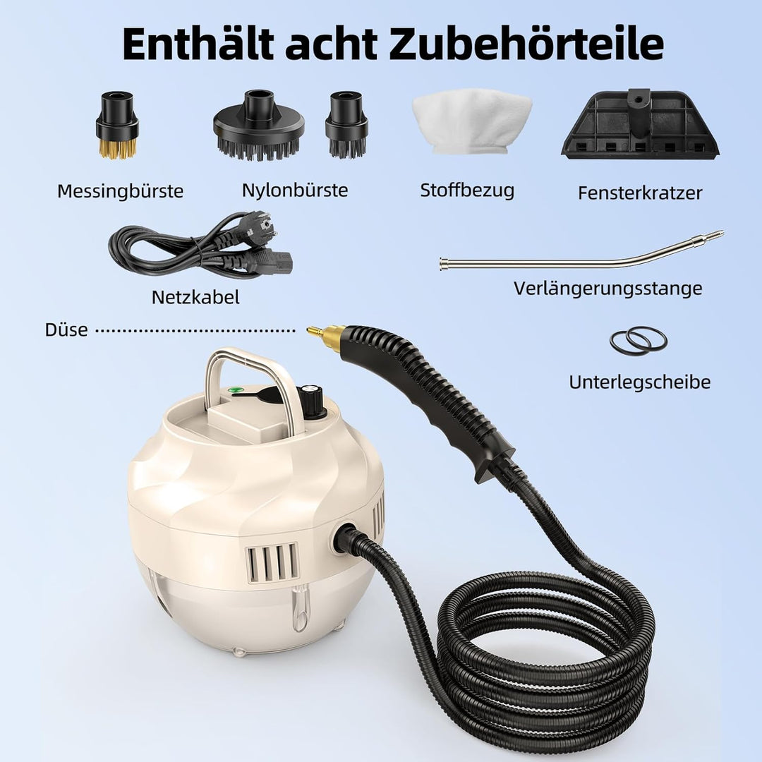 Dampfreiniger, Aufheizzeit 15 Sekunden, 1L Wassertank, 1500 W Leistung, 6 Geschwindigkeitsstufen ein