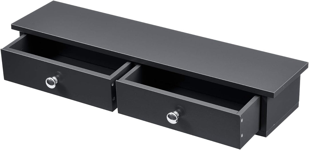 [en.casa] Wandregal mit 2 Schubladen Regal 10x60x15cm Ablage bis 15 kg Hängeregal MDF Dunkelgrau, Du