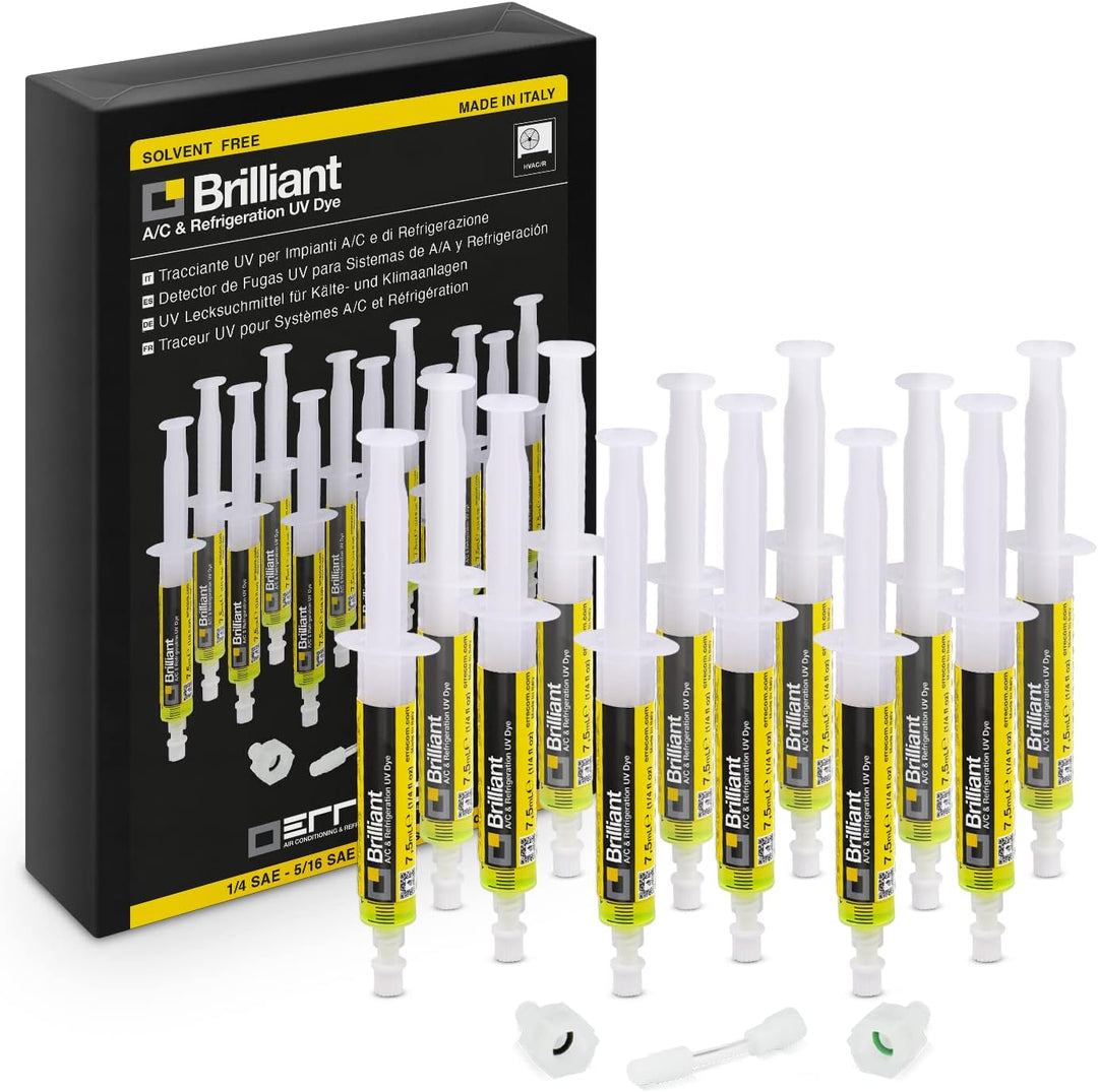 ERRECOM Brilliant - 12 x 7,5 ml, UV-Fluoreszenz-Tracer zum Aufspüren von Kältemittellecks in Autokli