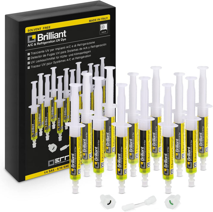 ERRECOM Brilliant - 12 x 7,5 ml, UV-Fluoreszenz-Tracer zum Aufspüren von Kältemittellecks in Autokli