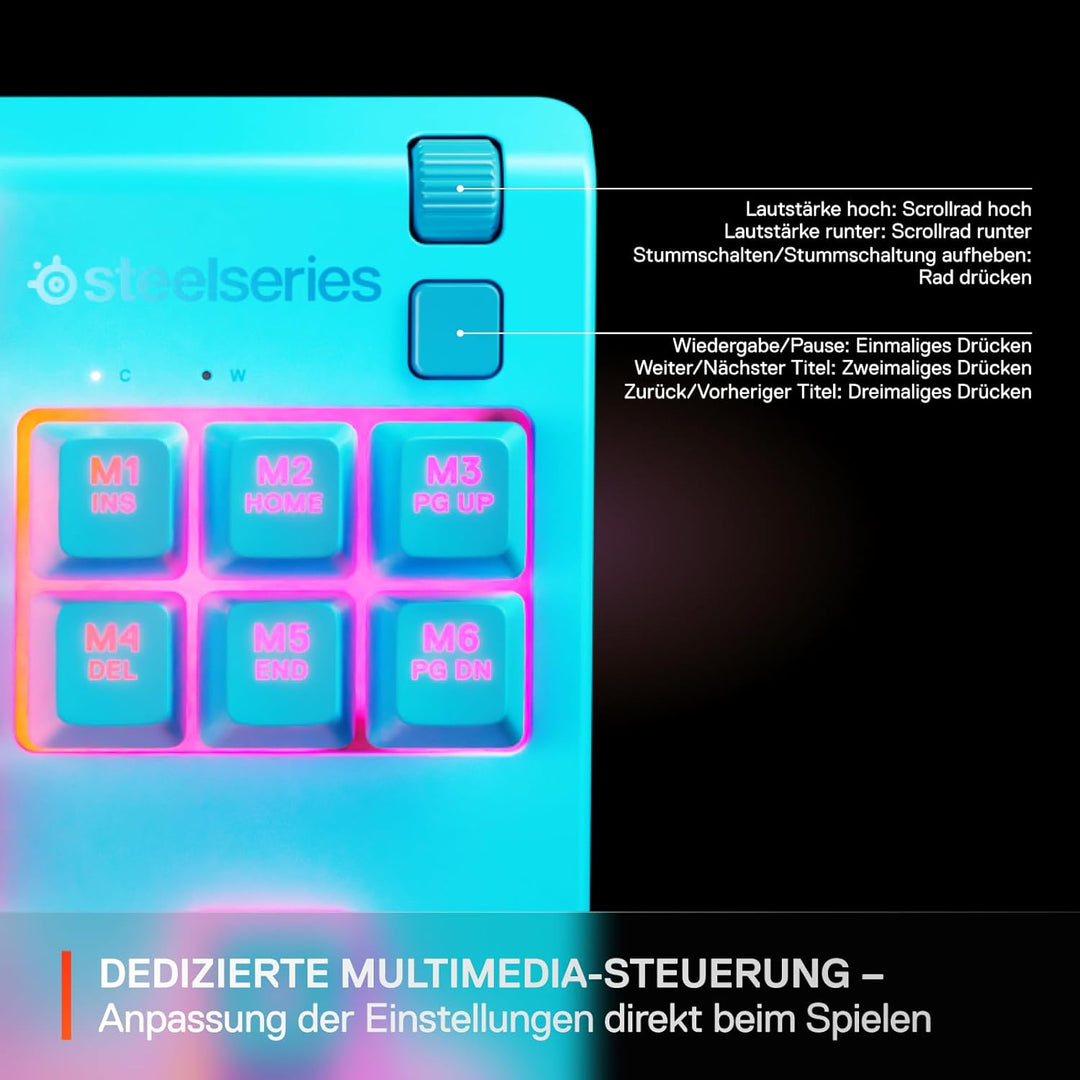 SteelSeries Apex 3 TKL Aqua RGB Gaming-Tastatur – Kompakter Tenkeyless-Formfaktor – 8-Zonen-RGB-Bele
