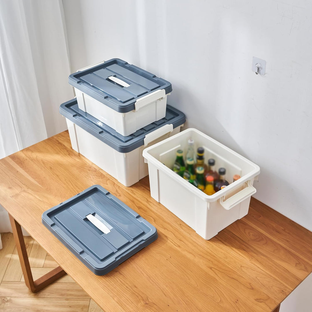 Cetomo 15L*3 Kunststoff-Aufbewahrungsbox Box mit haltbarem Deckel und Sicherheitsverschluss stapelba