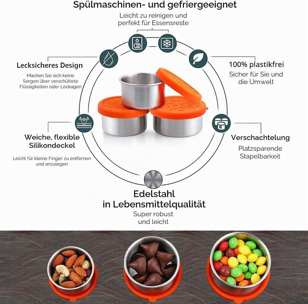Nicelock kleine edelstahldosen mit deckel, Lebensmittelbehälter Set, Snackbox, Mini-Töpfe mit auslau