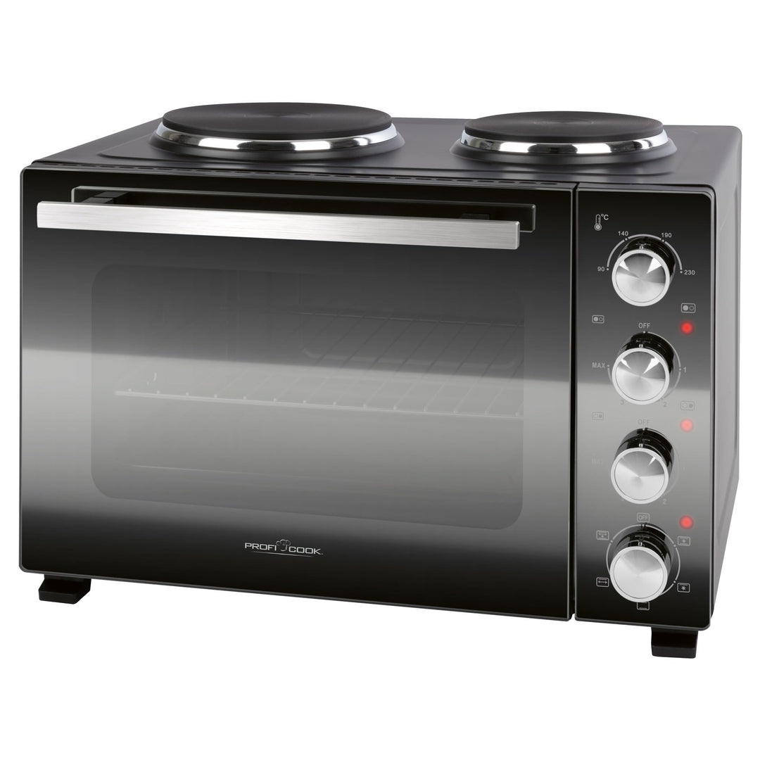 ProfiCook Minibackofen mit Kochplatten und Drehspiess | 32L | Umluft, Oberhitze, Unterhitze, Drehspi