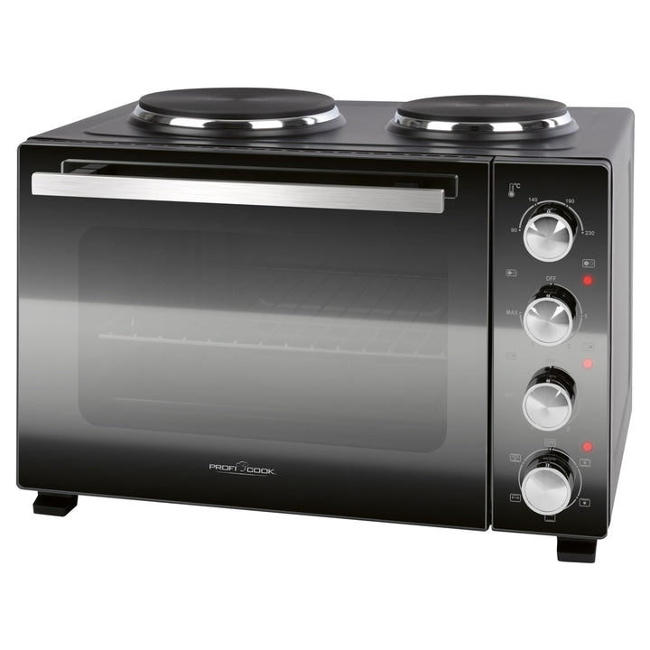 ProfiCook Minibackofen mit Kochplatten und Drehspiess | 32L | Umluft, Oberhitze, Unterhitze, Drehspi