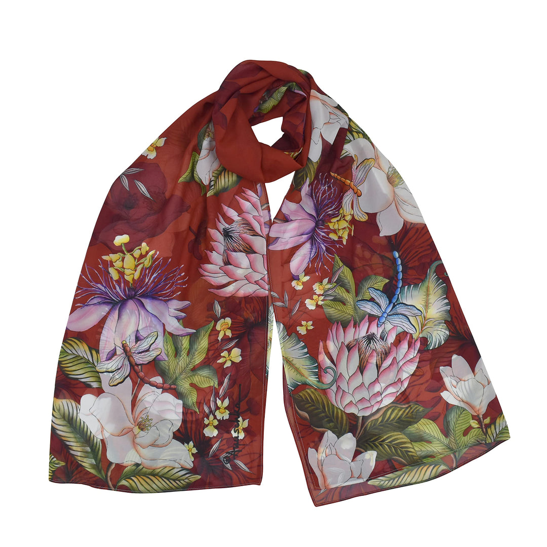 Anuschka Chiffon Schal - 60 x 182 cm - Bedrucktes Kunstmotiv - Crimson Garden