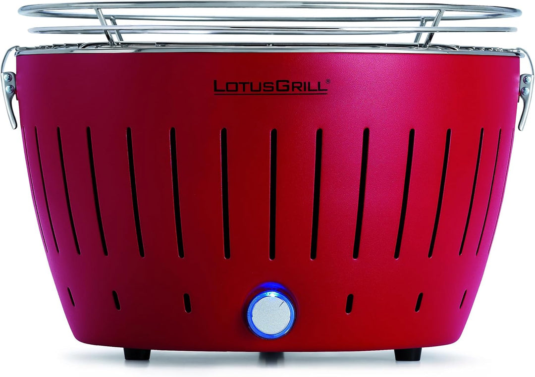 LotusGrill Classic Feuerrot G340 Rot Tischgrill Holzkohlegrill Raucharm USB-Anschluss Red, Red