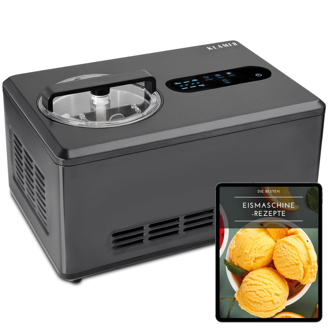 KLAMER 2-in-1 Eismaschine &amp; Joghurtbereiter 2 L, 220 W Eiscrememaschine aus Edelstahl mit Kühl- und